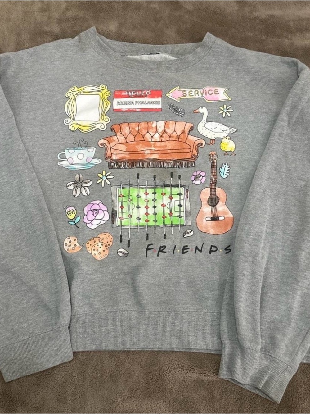 Gray 'Friends' Graphic Sweatshirt with Multicolor Icons